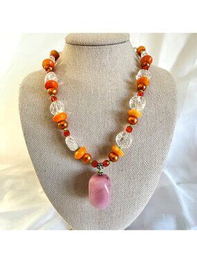 Multi-Gemstone Fall Statement Necklace Quartz Beads 925 Sterling Silver 15-17"